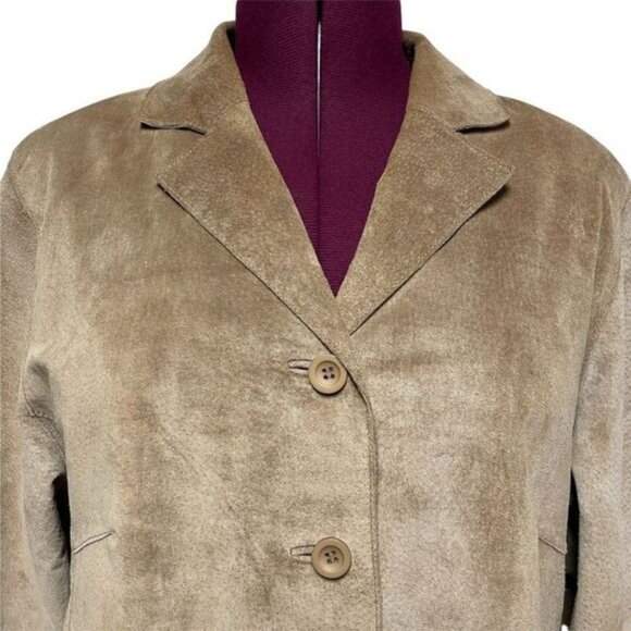 VENEZIA Womens Suede Leather Jacket Size 14/16 Beige Button Down‎ - Picture 4 of 12